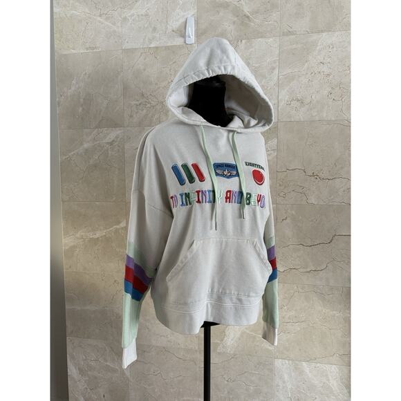 Disney Pixar Buzz Lightyear Hoodie - Small Cream, Embroidered Colorful Stripe - Picture 7 of 13